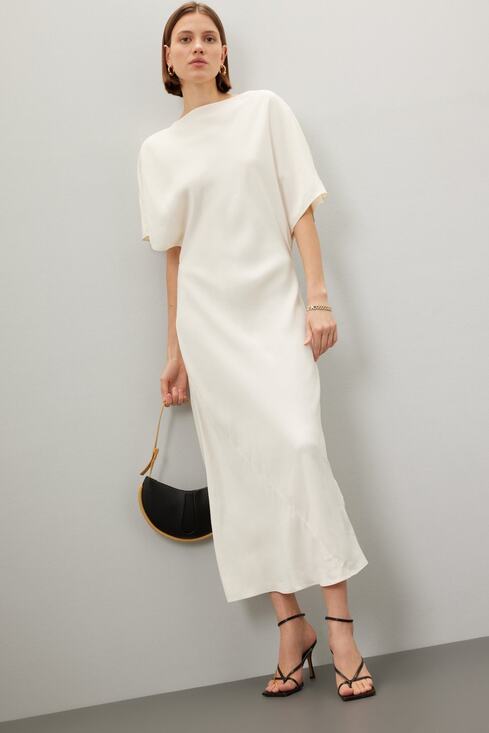 RÓHE Dresses & Skirts - RÓHE Off-White Minimalist Mid-Length Drapey Sleeves Fluid Satin Dress Size 42